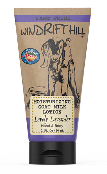 Windrift Hill moisturizing goat milk lotion Lovely Lavender scent 2oz travel tube