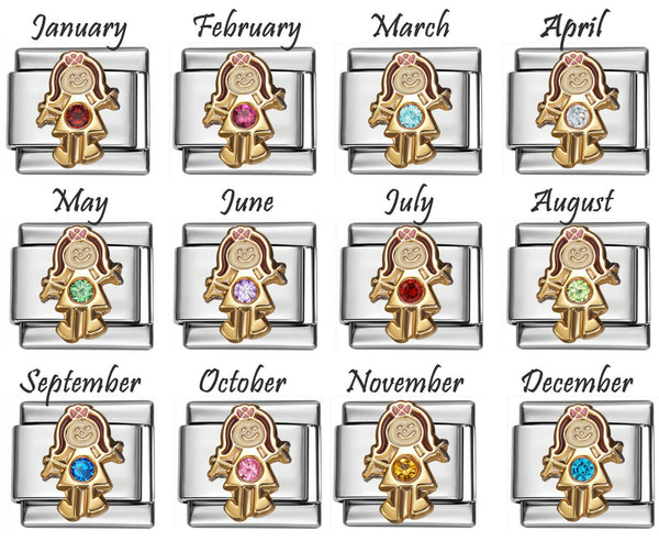 Birthstone Girl 9mm Italian Charm