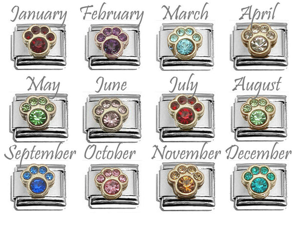 Birthstone Paw Print 9mm Italian Charm
