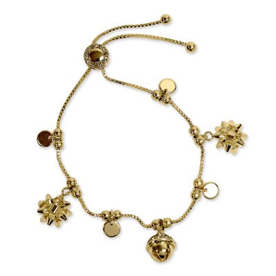 Festive Finery Bells And Bows Christmas Charm Bracelet In Gold Or Silver