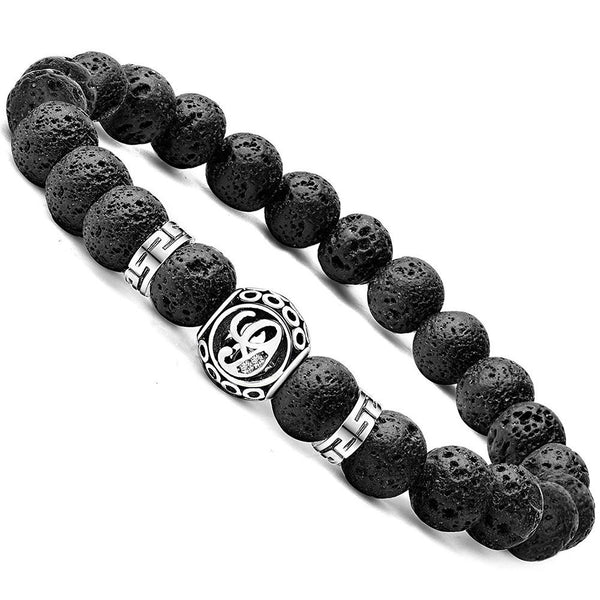 Personalized initial G black lava bead essential oil diffuser bracelet with crystal accent