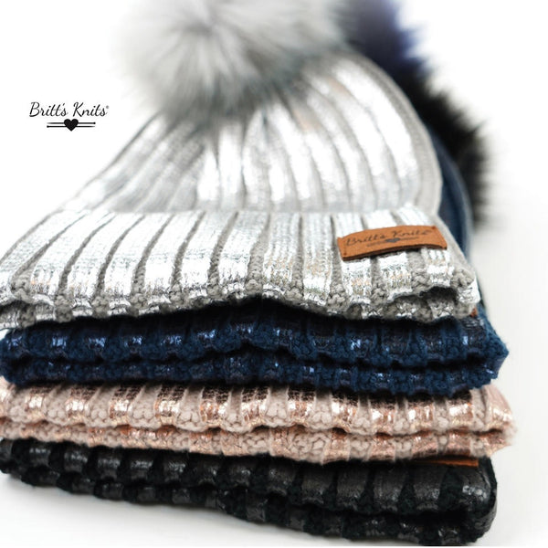 Britt's Knits Metallic Glacier Pom Hat