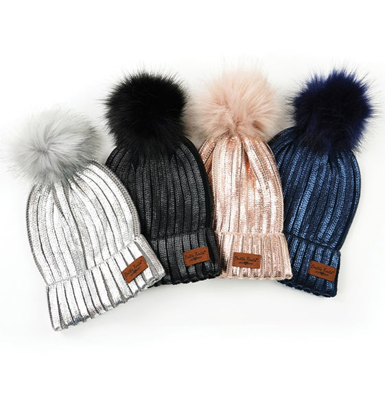 Britt's Knits Metallic Glacier Pom Hat