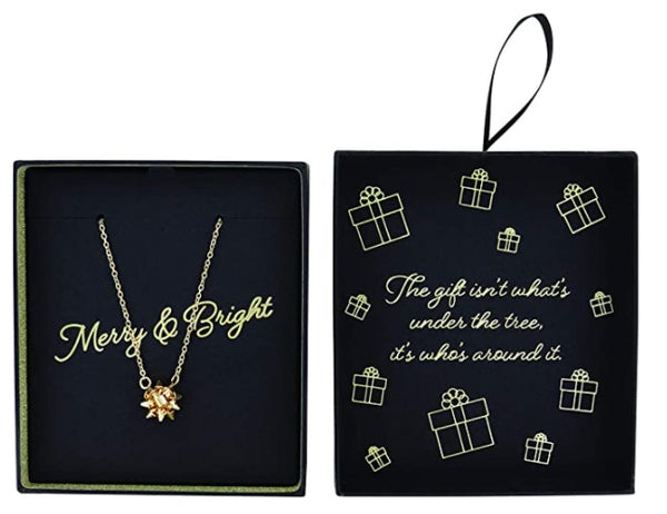 Festive Finery Bells And Bows Christmas Charm Necklace In Gold Or Silver