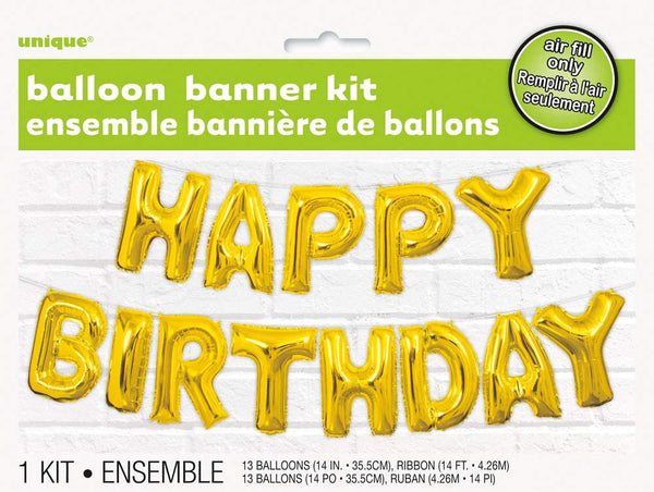 Unique Party Gold Foil Happy Birthday Balloon Banner Kit