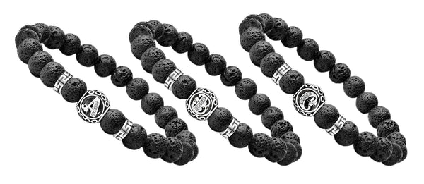 Personalized initial A, B, & C black lava bead essential oil diffuser bracelets with crystal accent
