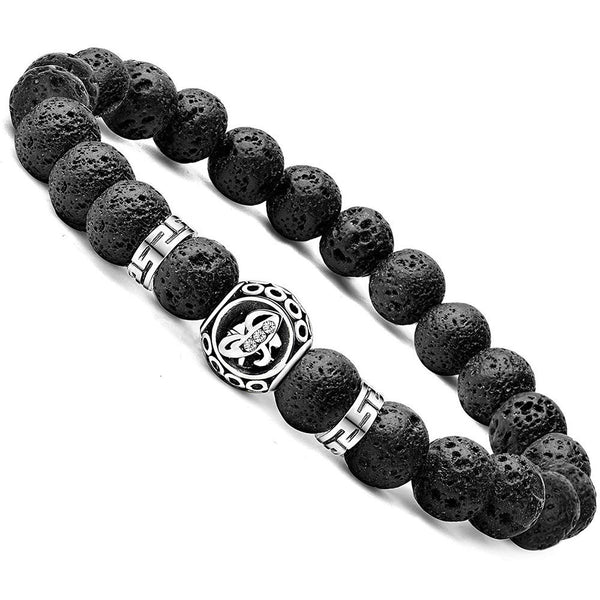 Personalized initial J black lava bead essential oil diffuser bracelet with crystal accent
