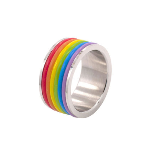 Gay Pride Stainless Steel Wedding Ring With Rainbow Jelly Bands