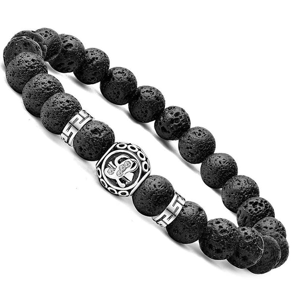Personalized initial L black lava bead essential oil diffuser bracelet with crystal accent