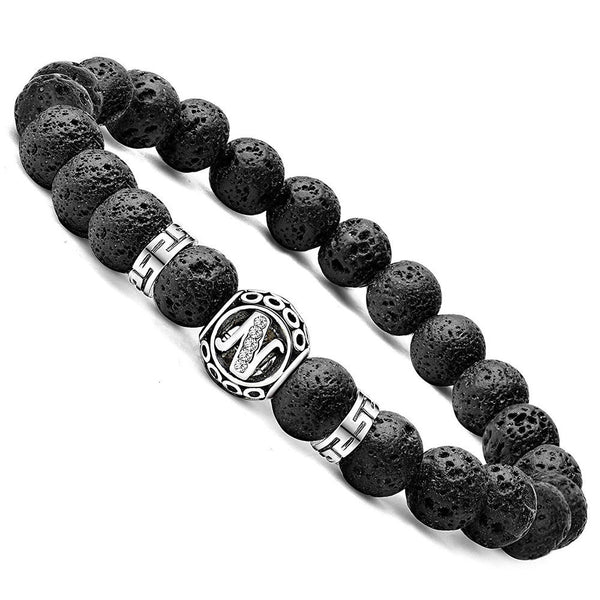Personalized initial N black lava bead essential oil diffuser bracelet with crystal accent
