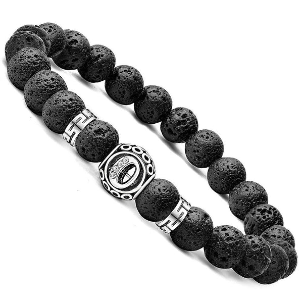 Personalized initial O black lava bead essential oil diffuser bracelet with crystal accent