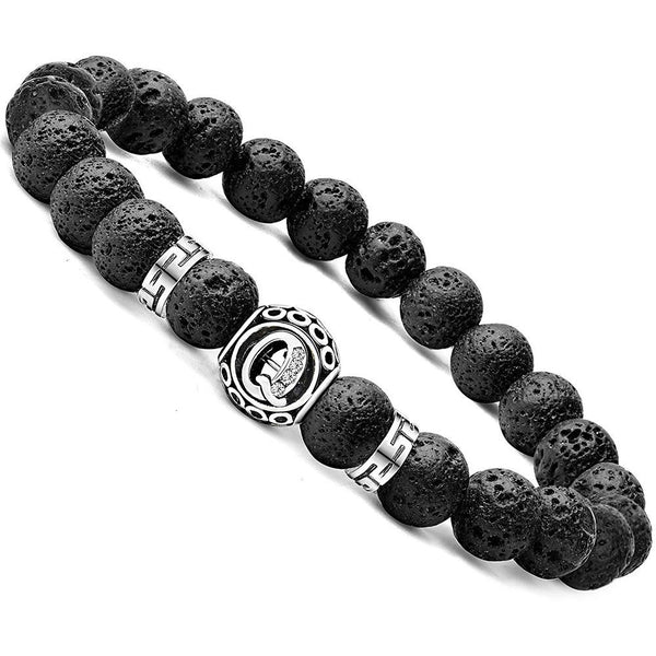 Personalized initial Q black lava bead essential oil diffuser bracelet with crystal accent