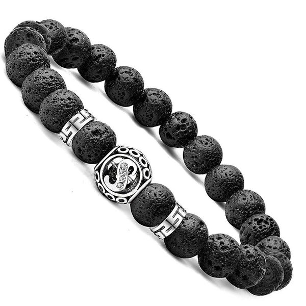Personalized initial S black lava bead essential oil diffuser bracelet with crystal accent