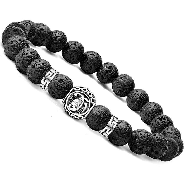 Personalized initial T black lava bead essential oil diffuser bracelet with crystal accent