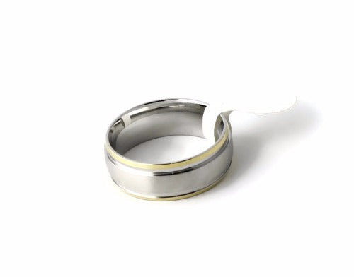 Two Tone Classic Men's Stainless Steel Wedding Band With Comfort Fit