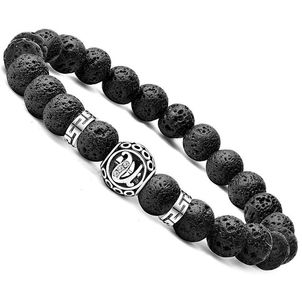 Personalized initial U black lava bead essential oil diffuser bracelet with crystal accent