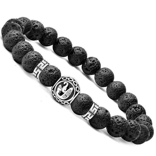 Personalized initial Y black lava bead essential oil diffuser bracelet with crystal accent