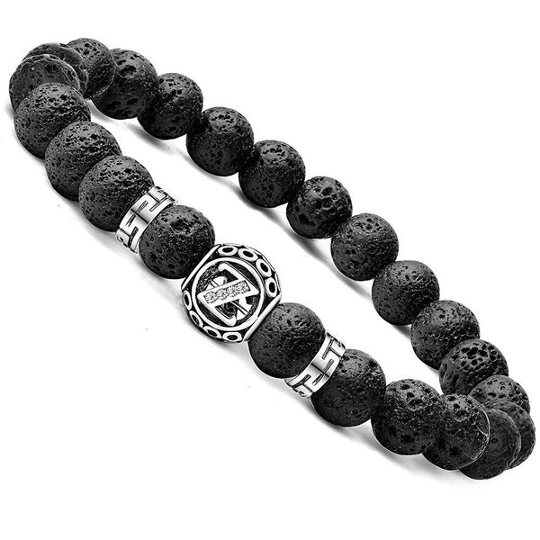 Personalized initial Z black lava bead essential oil diffuser bracelet with crystal accent